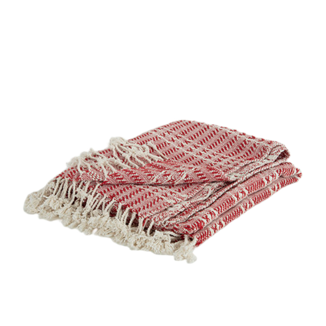 Red Woven 100% Cotton Throw Blanket