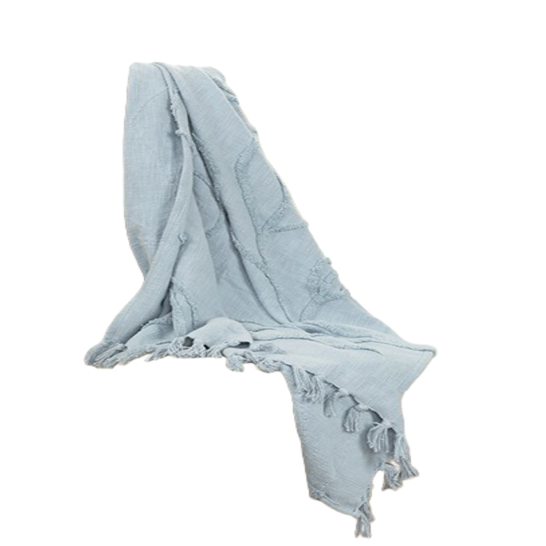 Light Blue Woven 100% Woven Textured Cotton Throw Blanket