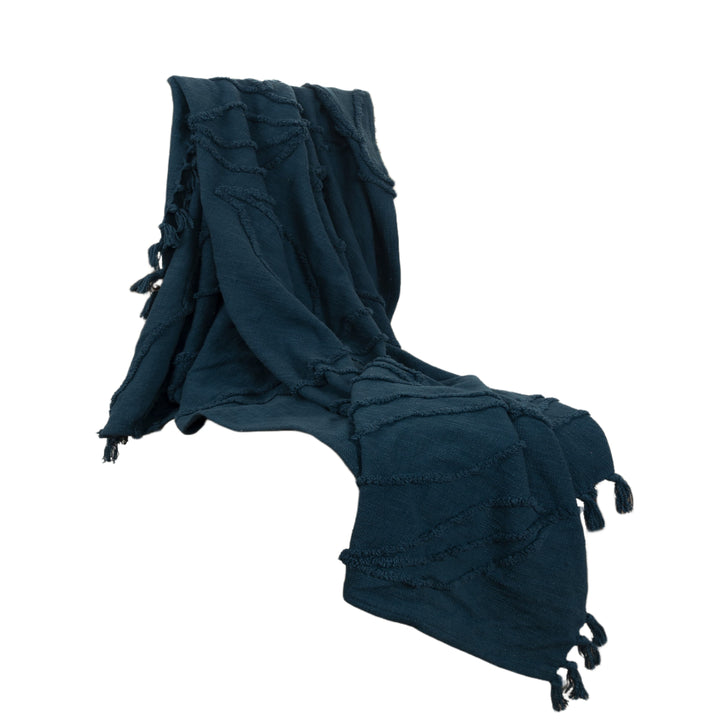 Teal Blue Woven 100% Woven Textured Cotton Throw Blanket