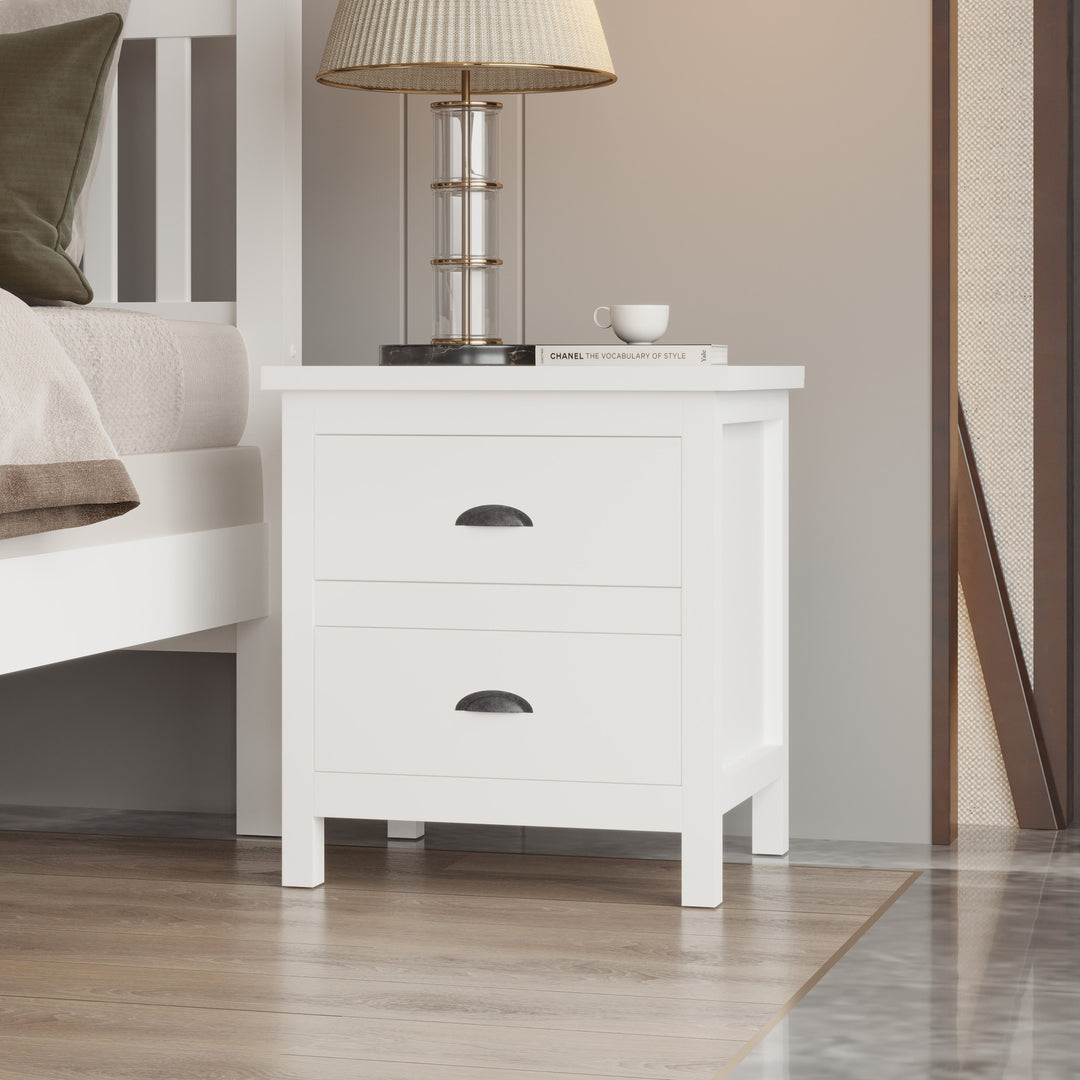 20" White Two Drawer Nightstand With Solid Wood Top