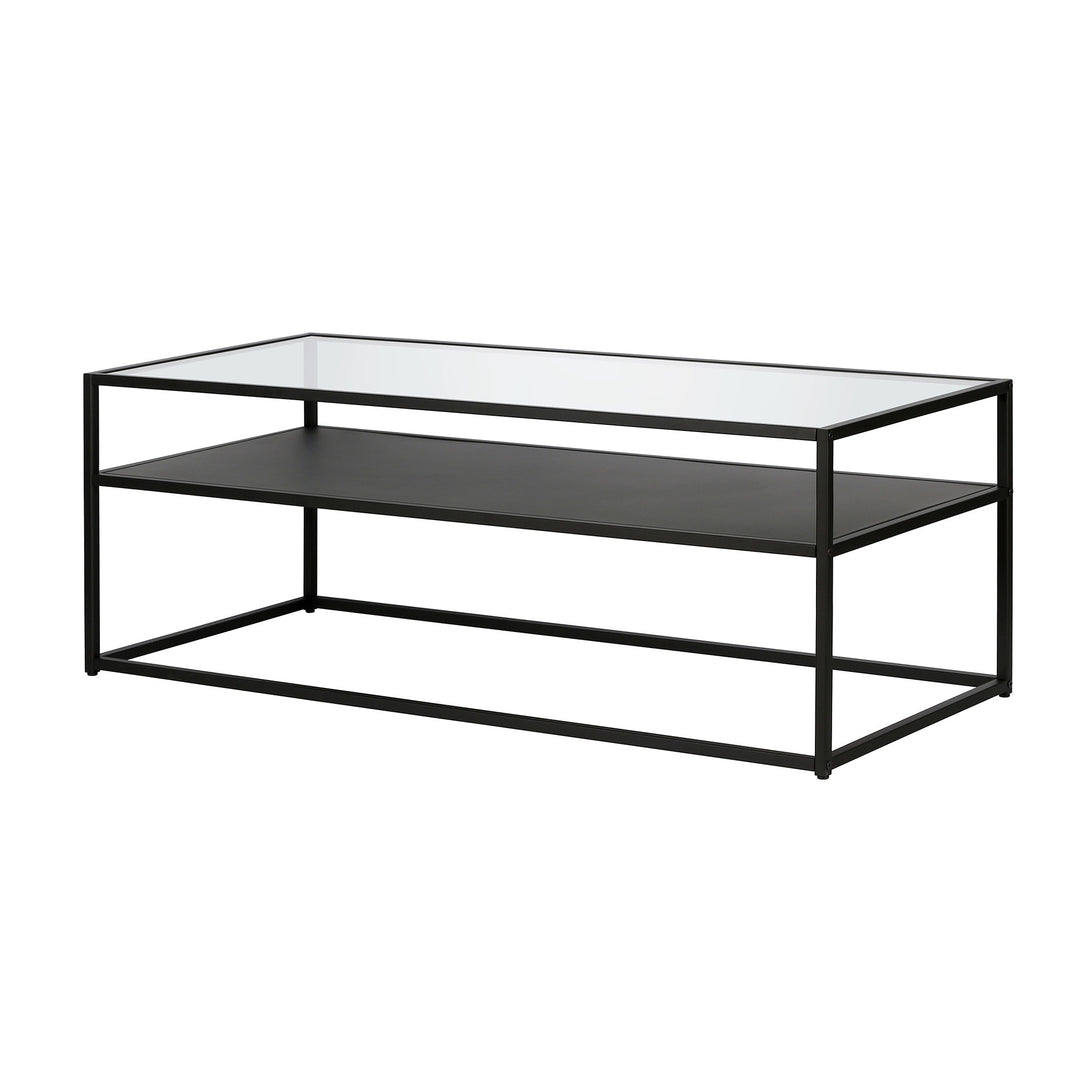 46" Black Glass And Steel Coffee Table With Shelf