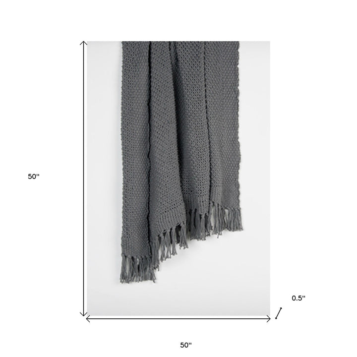 Gray Woven 100% Cotton Throw Blanket