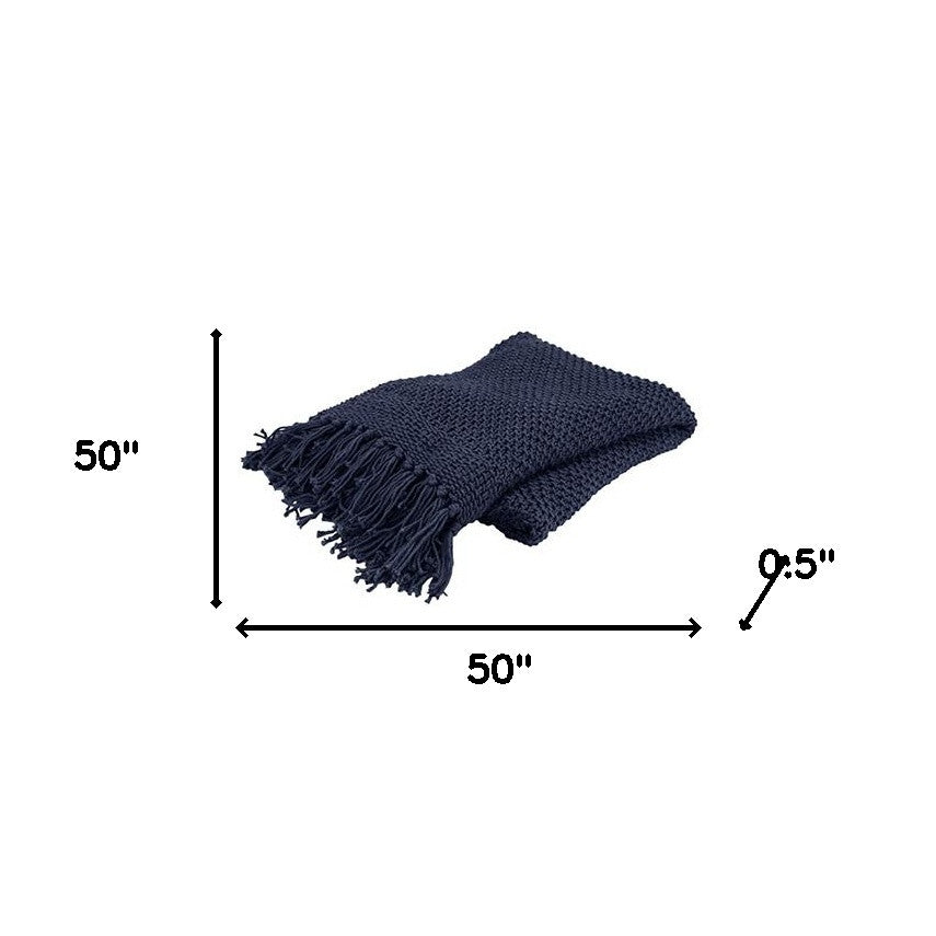 50" X 50" Indigo Woven Cotton Throw Blanket