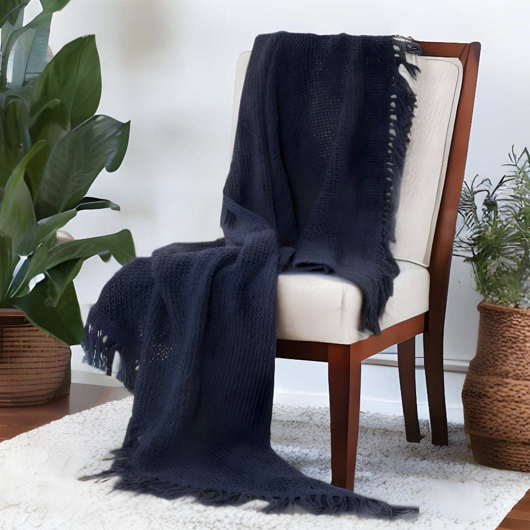 50" X 50" Indigo Woven Cotton Throw Blanket