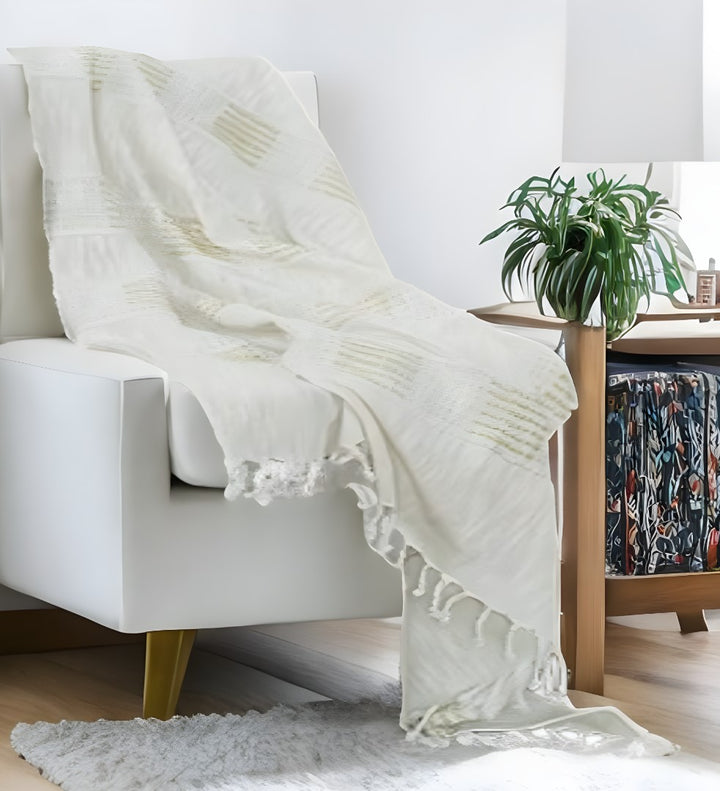 Natural Woven Cotton Throw Blanket