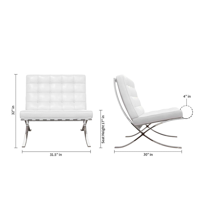 32" White And Silver Italian Leather Tufted Lounge Chair