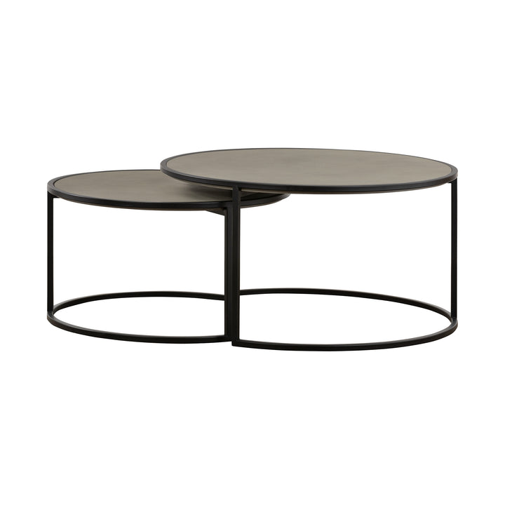 Set of Two 32" Gray And Black Concrete And Metal Round Nested Coffee Tables