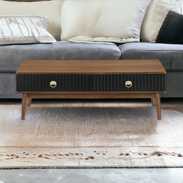 47" Brown And Black Coffee Table With Two Drawers