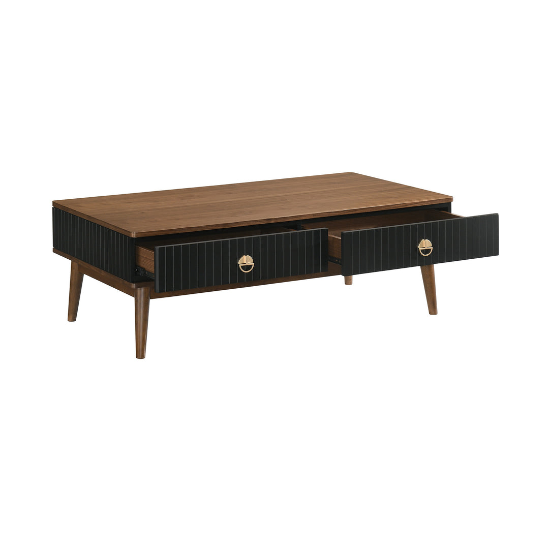 47" Brown And Black Coffee Table With Two Drawers