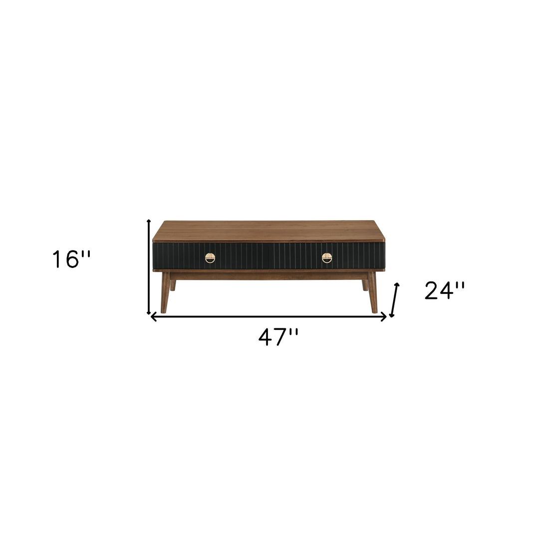 47" Brown And Black Coffee Table With Two Drawers