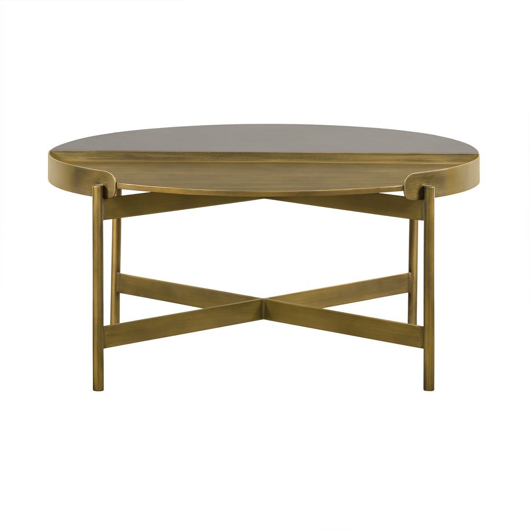 32" Gray And Brass Concrete And Metal Round Coffee Table