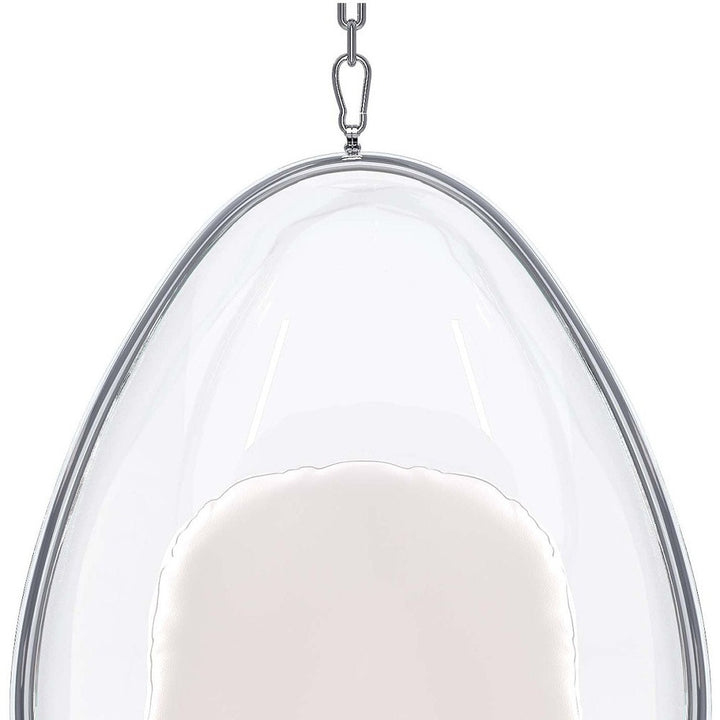 47" White and Silver Acrylic and Faux Leather Oval Balloon Chair