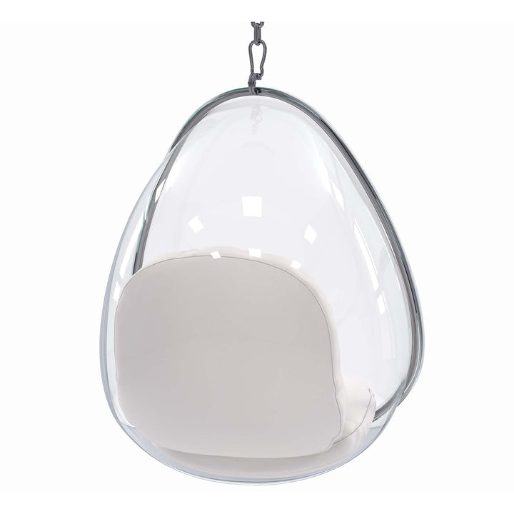 47" White and Silver Acrylic and Faux Leather Oval Balloon Chair