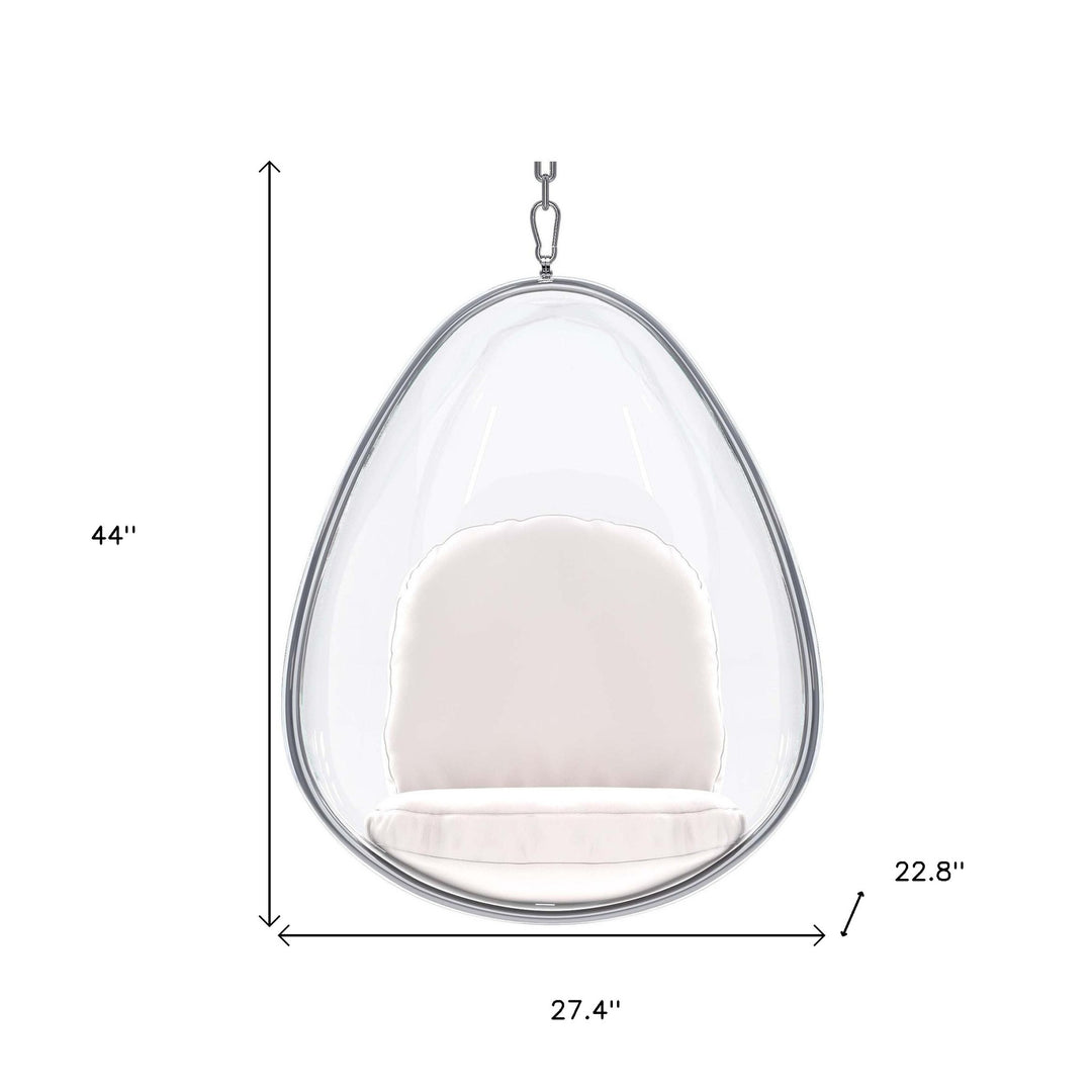 47" White and Silver Acrylic and Faux Leather Oval Balloon Chair