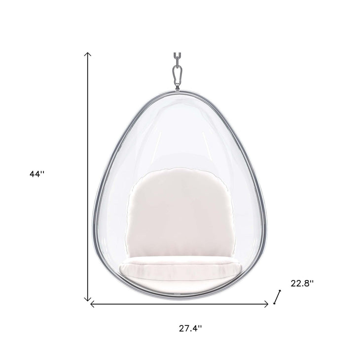 47" White and Silver Acrylic and Faux Leather Oval Balloon Chair