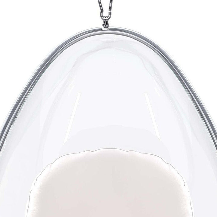 47" White and Silver Acrylic and Faux Leather Oval Balloon Chair