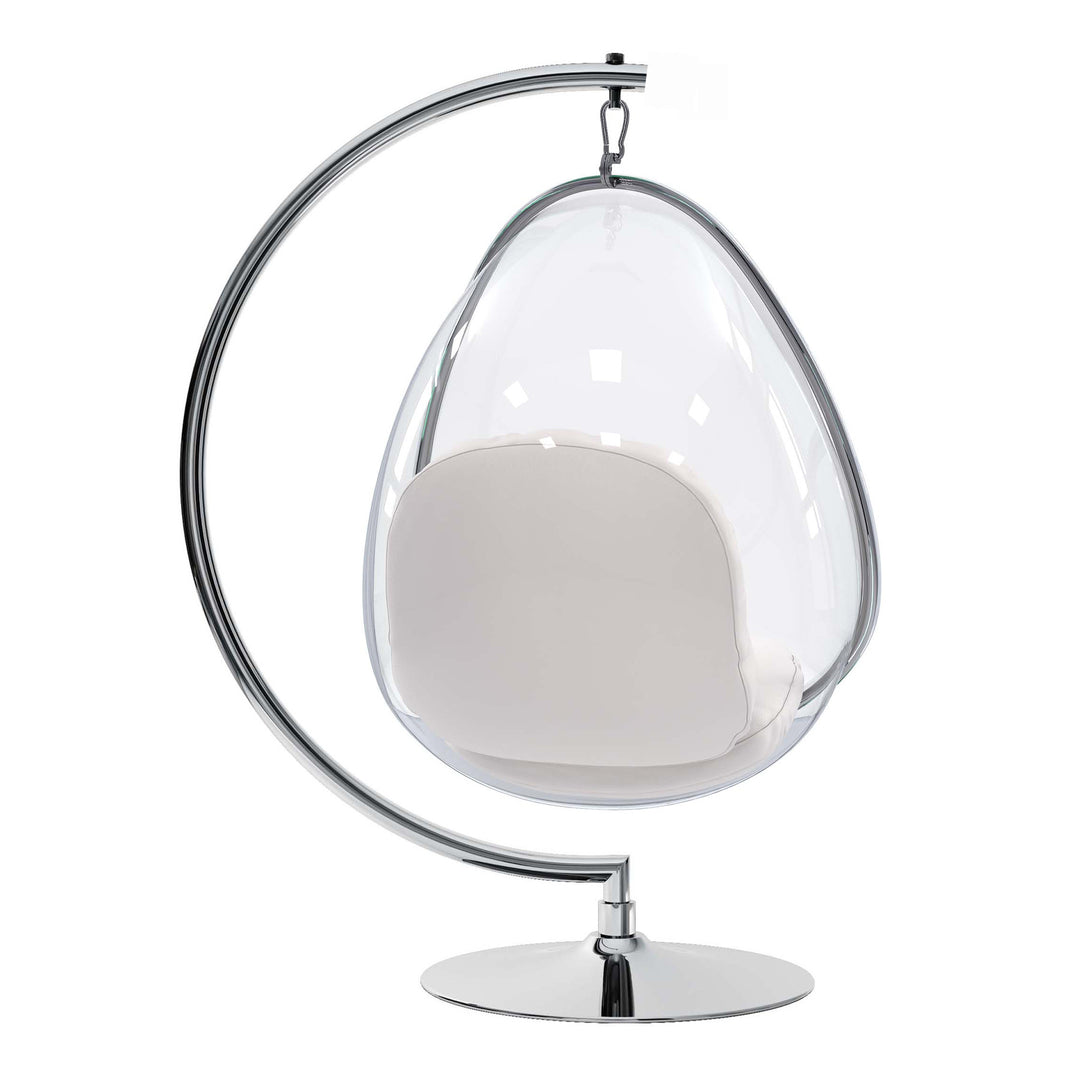 28" White And Silver Acrylic and Faux Leather Balloon Chair