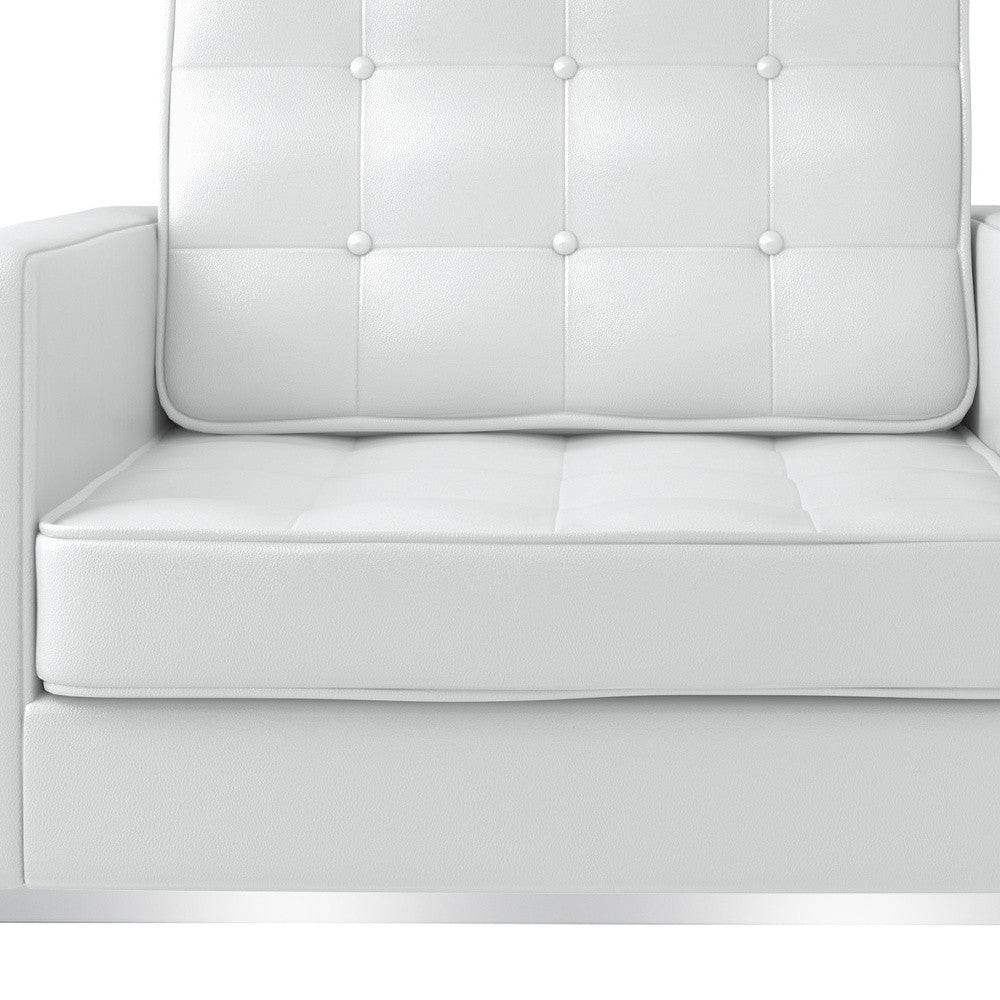 31" White And Silver Italian Leather Tufted Arm Chair