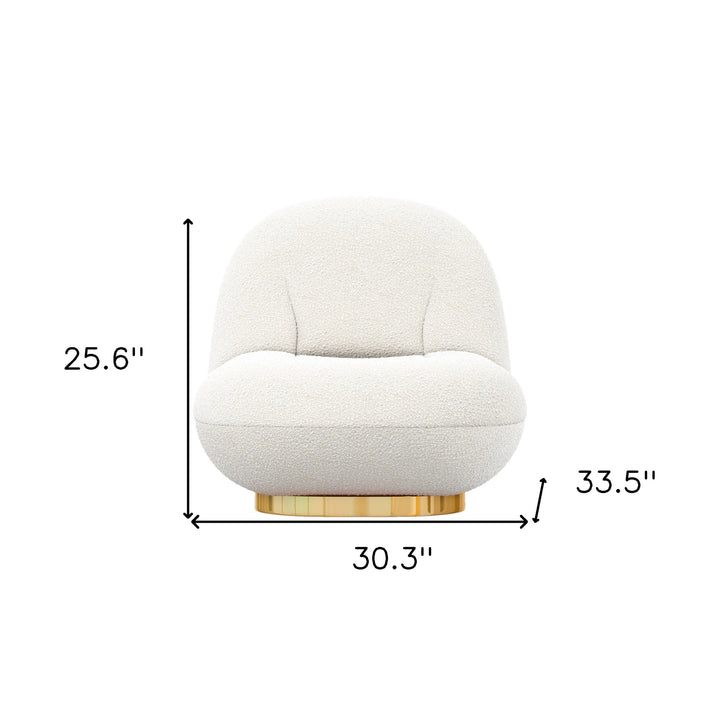 30" White And Gold Boucle Accent Chair