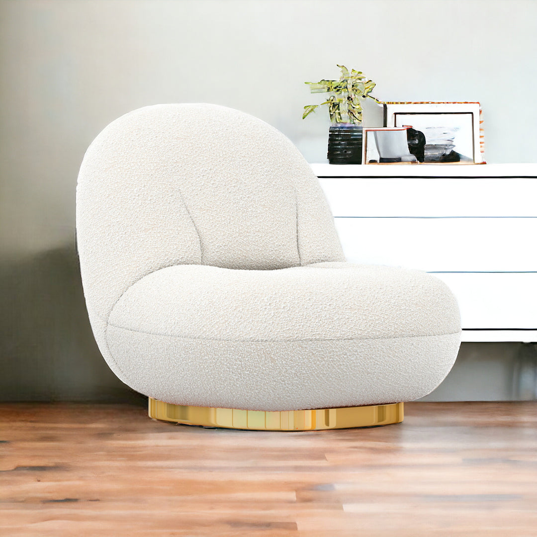 30" White And Gold Boucle Accent Chair