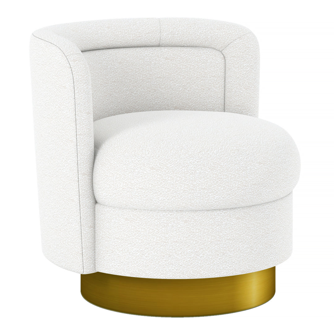 28" White And Gold Boucle Swivel Slipper Chair