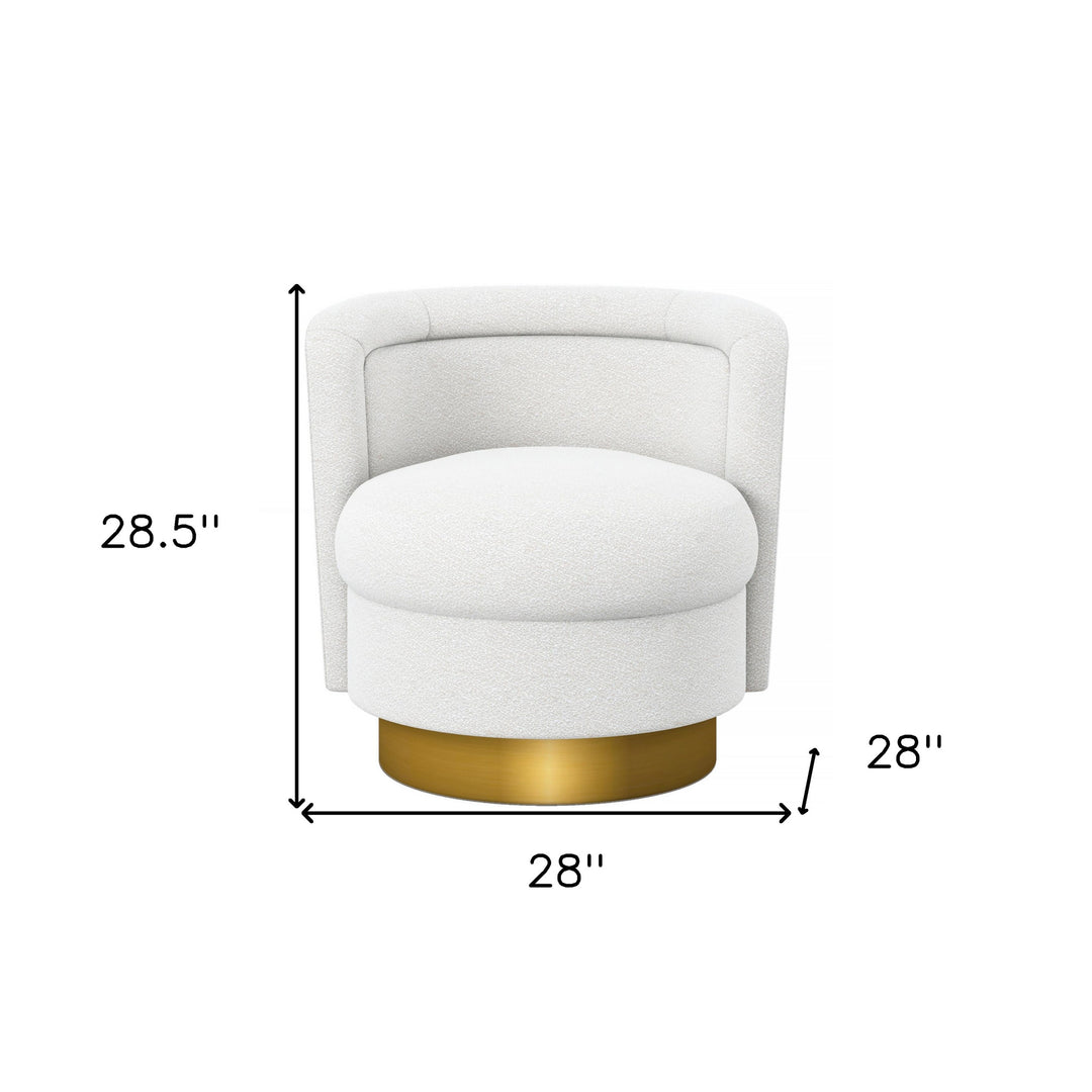 28" White And Gold Boucle Swivel Slipper Chair