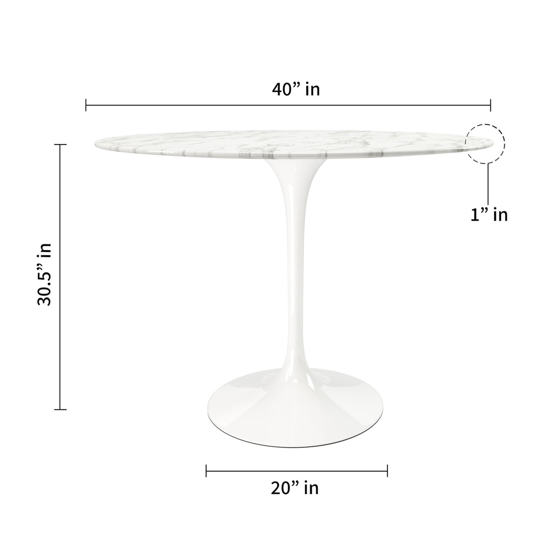 40" White Rounded Stone And Metal Pedestal Base Dining Table