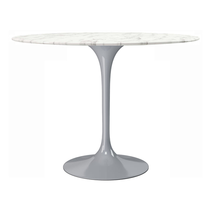 40" White And Gray Rounded Marble And Metal Pedestal Base Dining Table