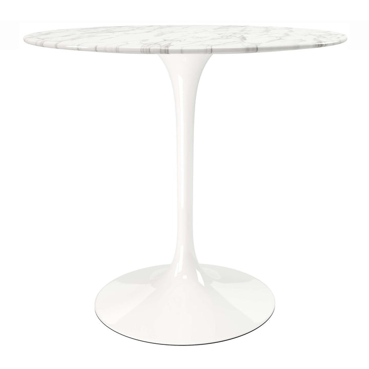 32" White Rounded Marble And Metal Pedestal Base Dining Table