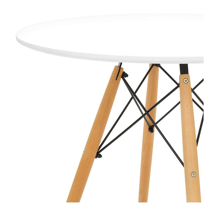 30" White And Natural Rounded Fiberglass And Solid Wood Dining Table