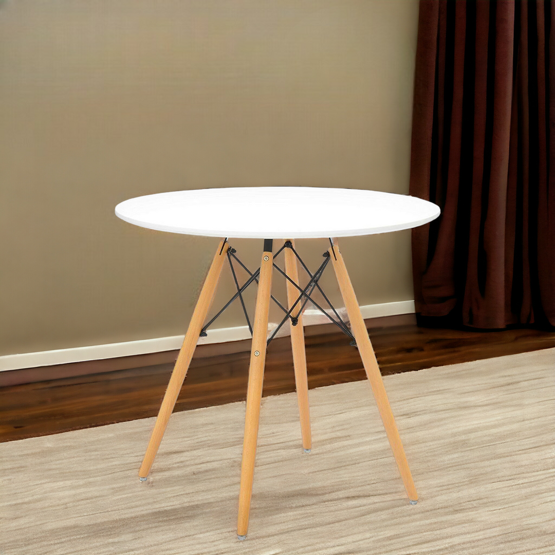 30" White And Natural Rounded Fiberglass And Solid Wood Dining Table