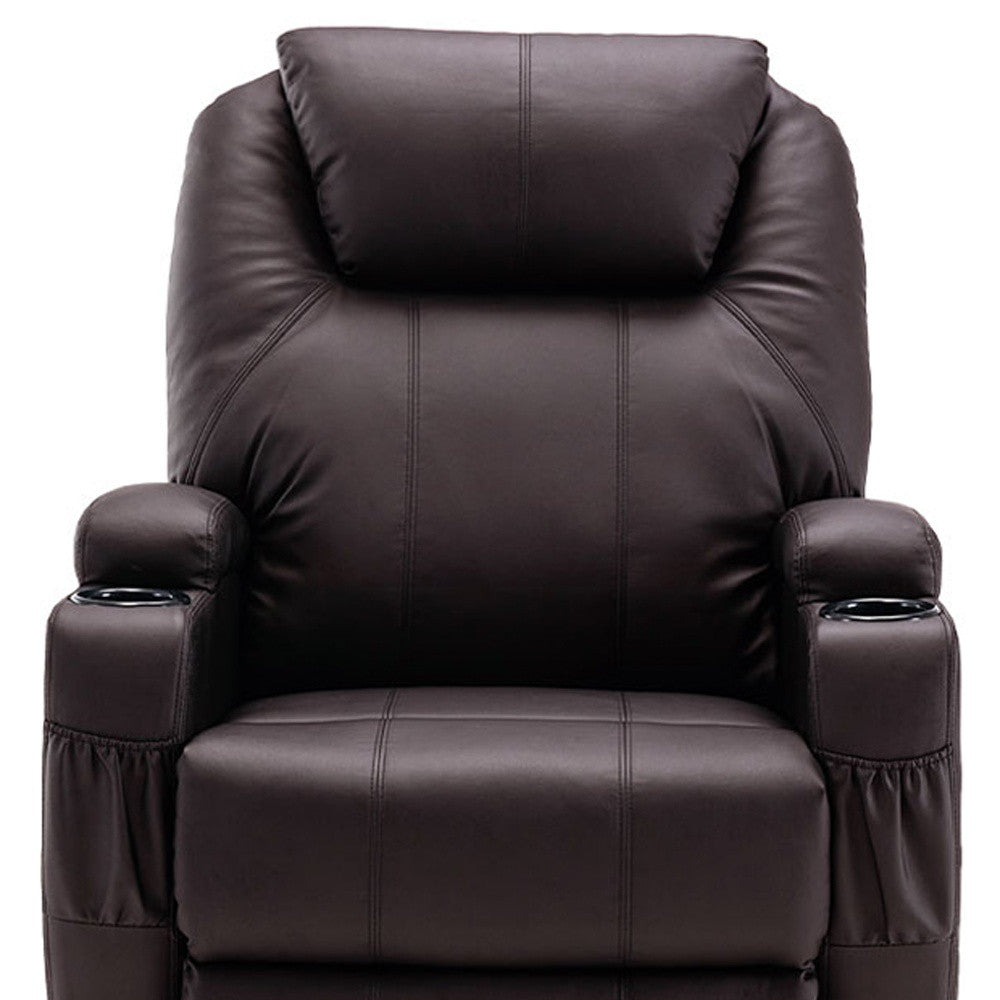 33" Brown Faux Leather Power Heated Massage Lift Assist Recliner