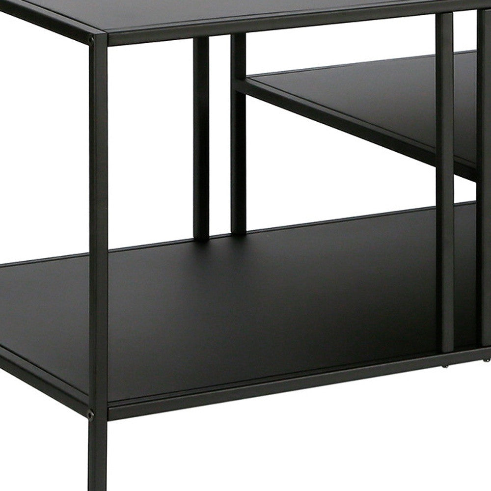 48" Black Steel Coffee Table With Two Shelves