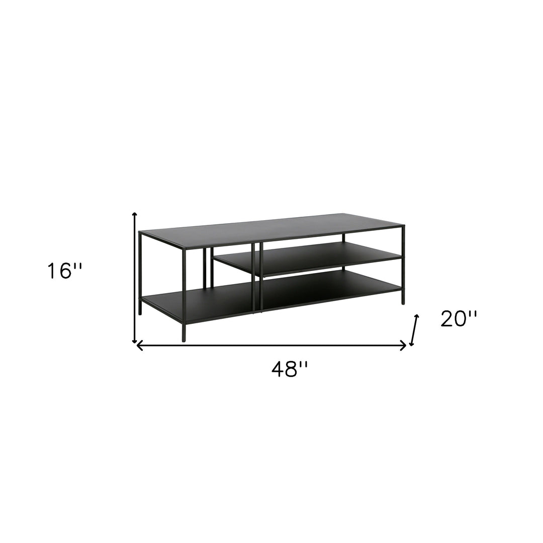 48" Black Steel Coffee Table With Two Shelves