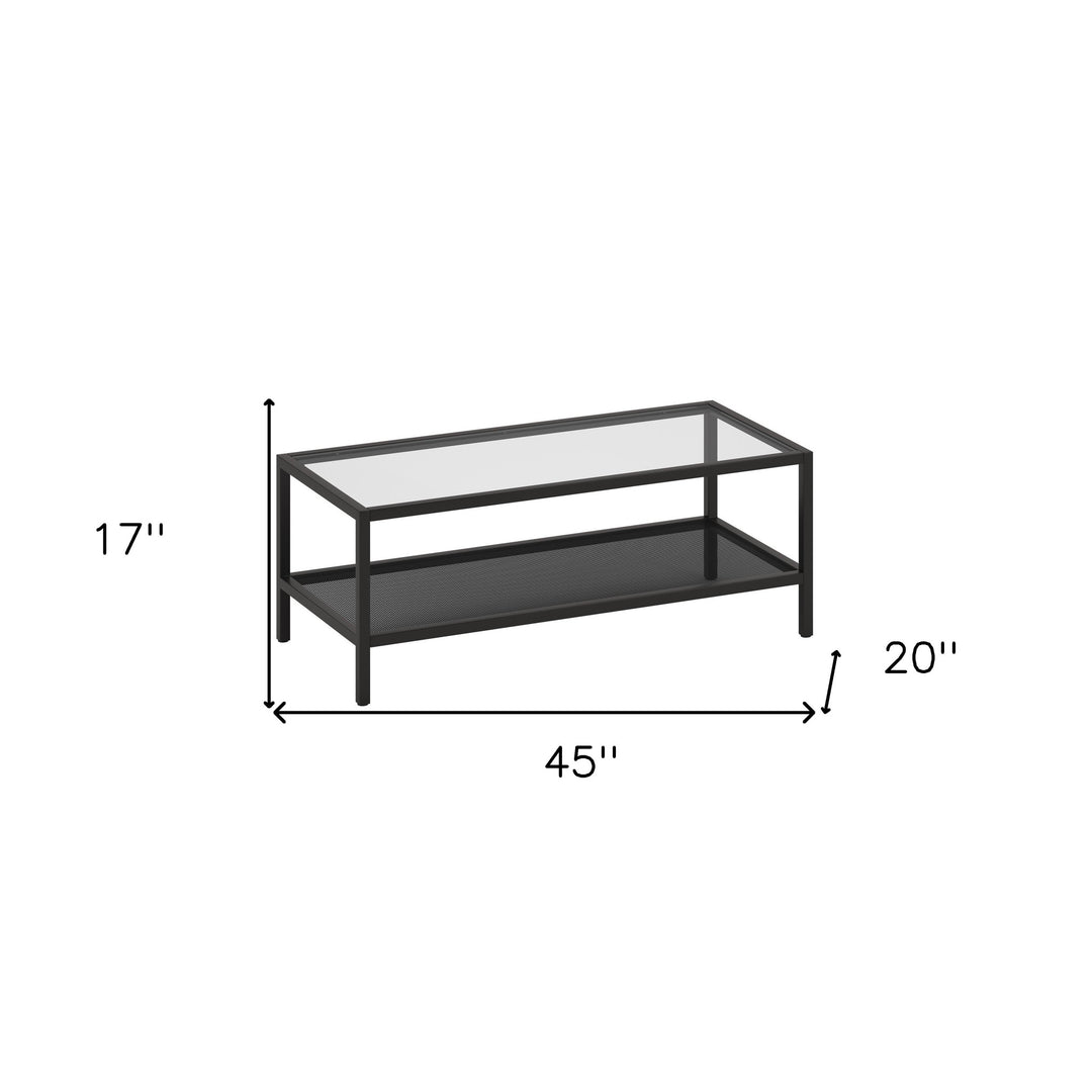 45" Clear And Black Glass And Steel Coffee Table With Shelf