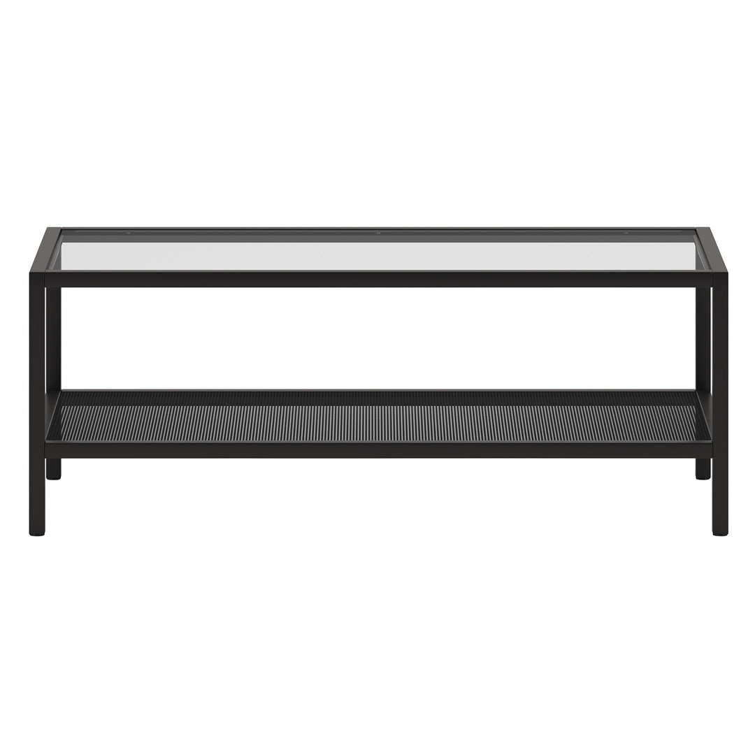 45" Clear And Black Glass And Steel Coffee Table With Shelf