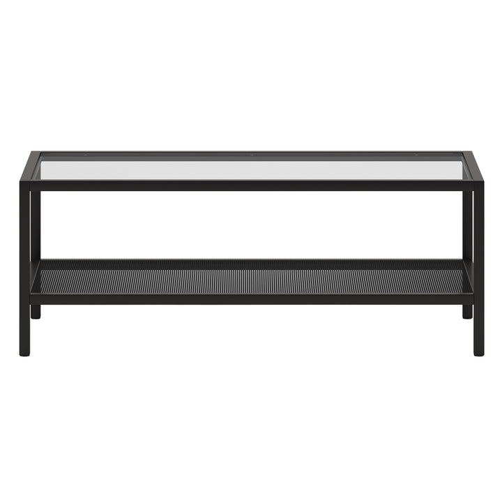 45" Clear And Black Glass And Steel Coffee Table With Shelf