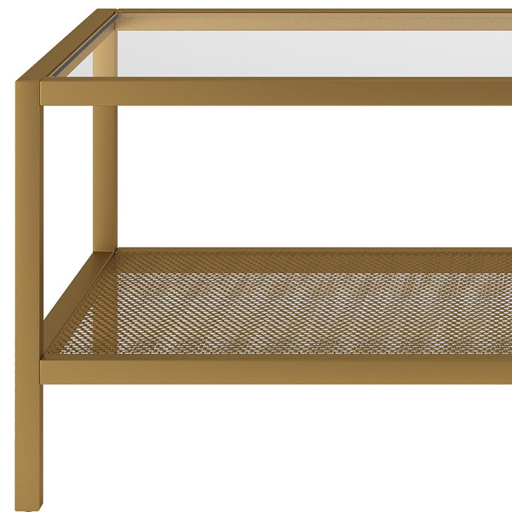 45" Gold Glass And Steel Coffee Table With Shelf