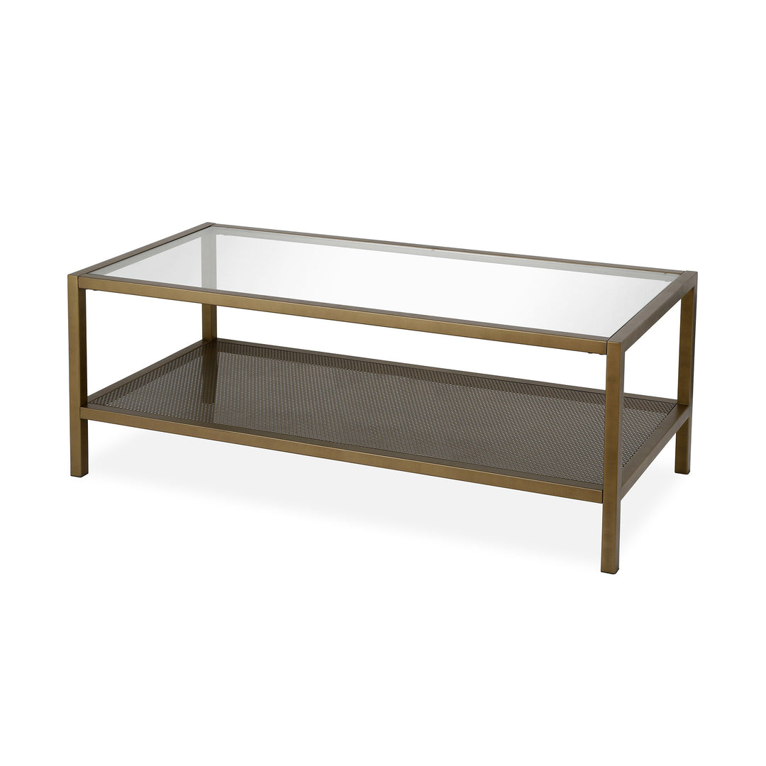 45" Gold Glass And Steel Coffee Table With Shelf