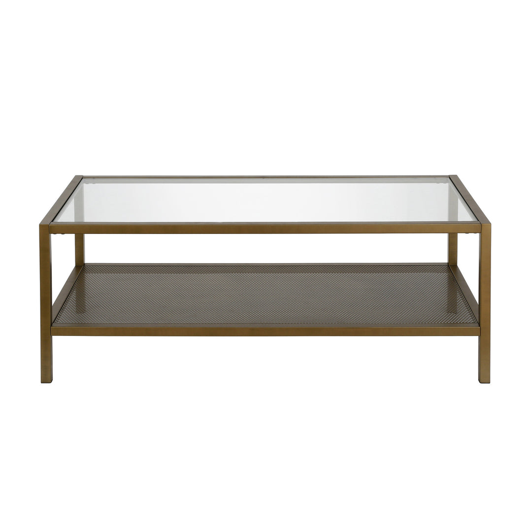 45" Gold Glass And Steel Coffee Table With Shelf