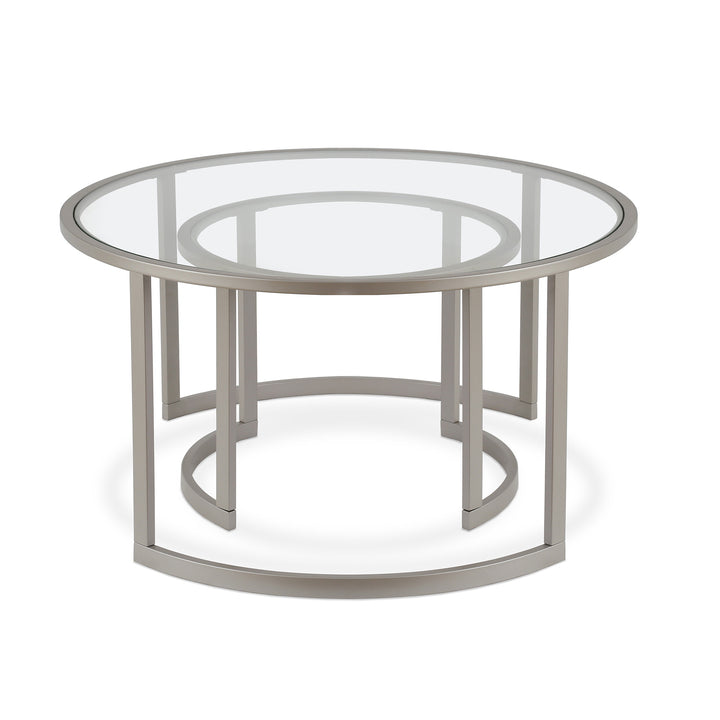 Set of Two 36" Nickel Glass And Steel Round Nested Coffee Tables