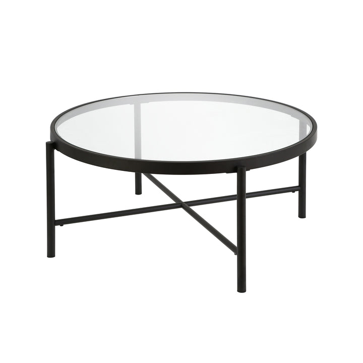 36" Black Glass And Steel Round Coffee Table