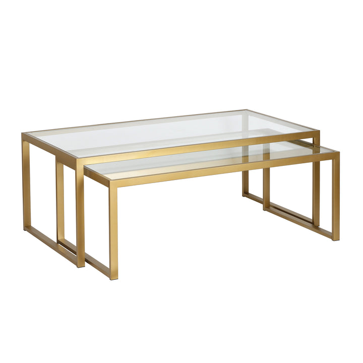 Set of Two 46" Gold Glass And Steel Nested Coffee Tables