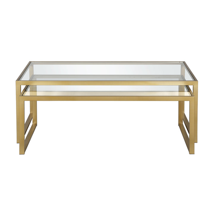 Set of Two 46" Gold Glass And Steel Nested Coffee Tables