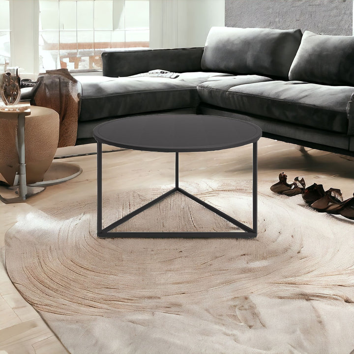 33" Black Steel Round Coffee Table