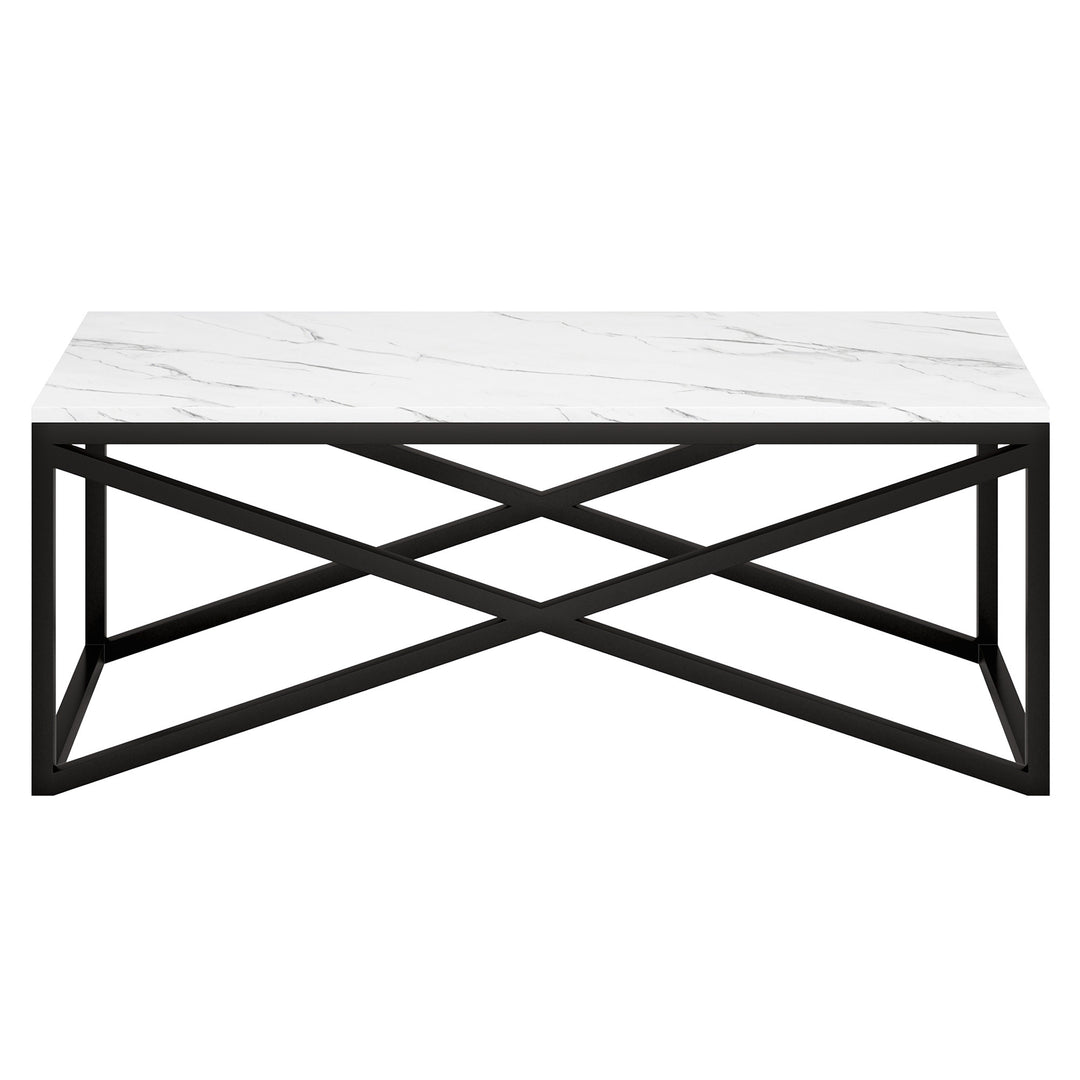 46" Black Faux Marble And Steel Coffee Table