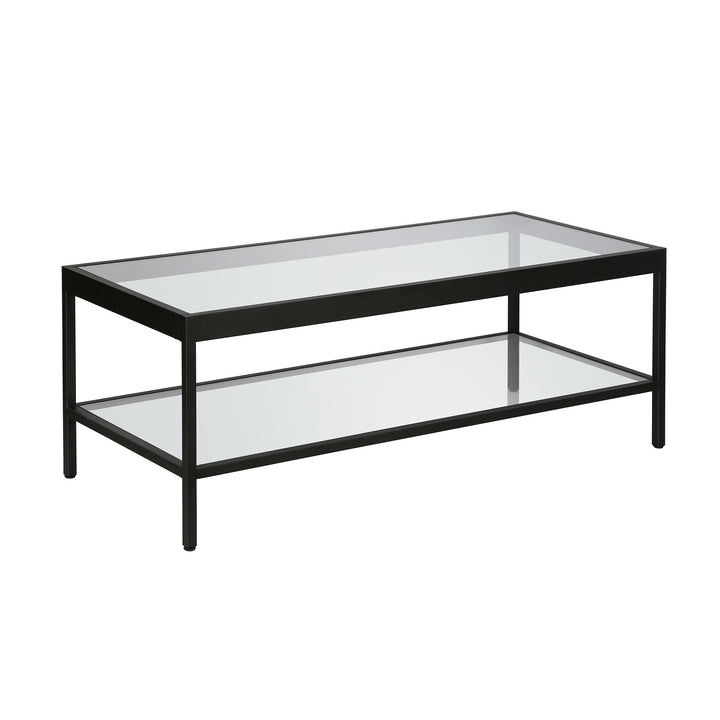 45" Clear And Black Glass And Steel Coffee Table With Shelf