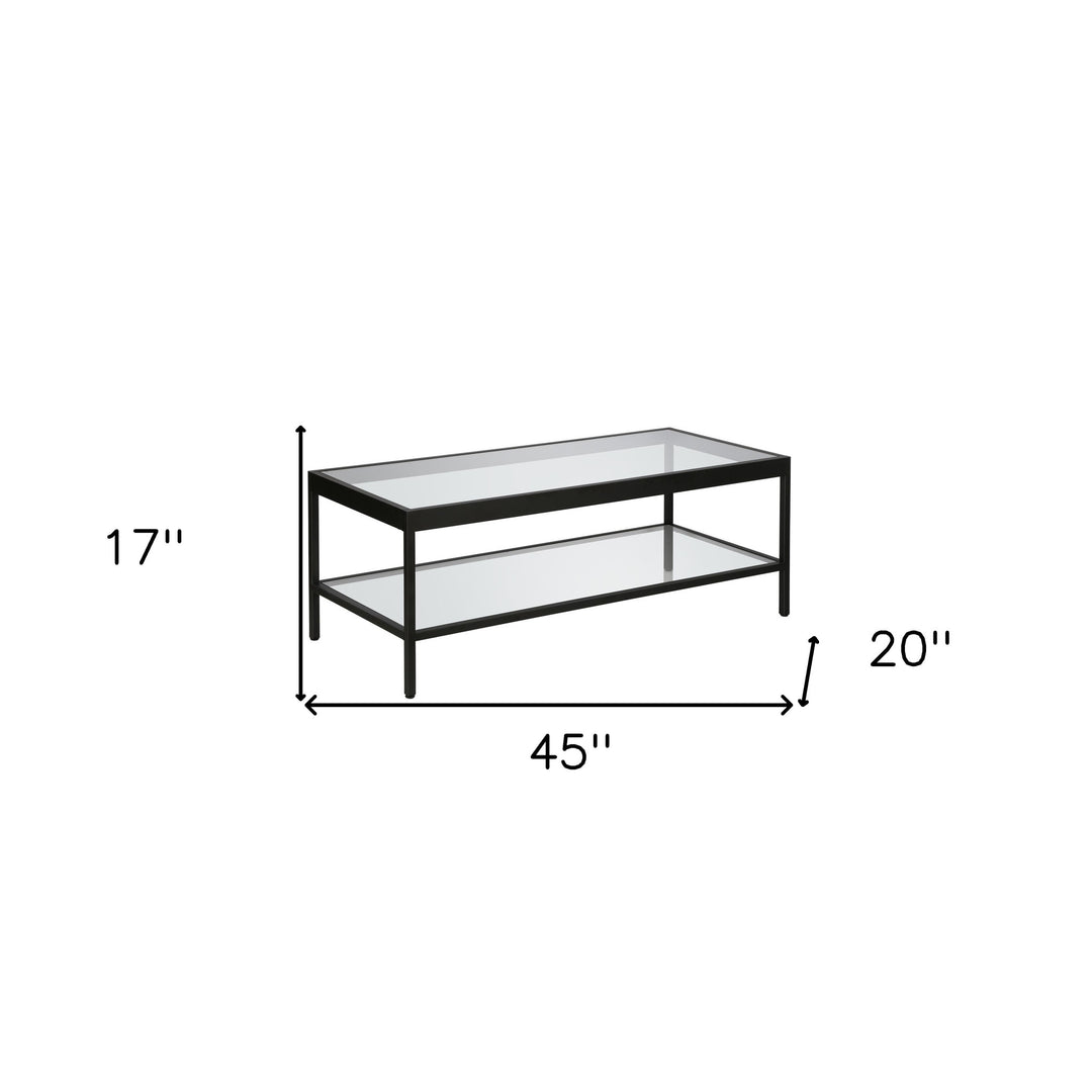 45" Clear And Black Glass And Steel Coffee Table With Shelf