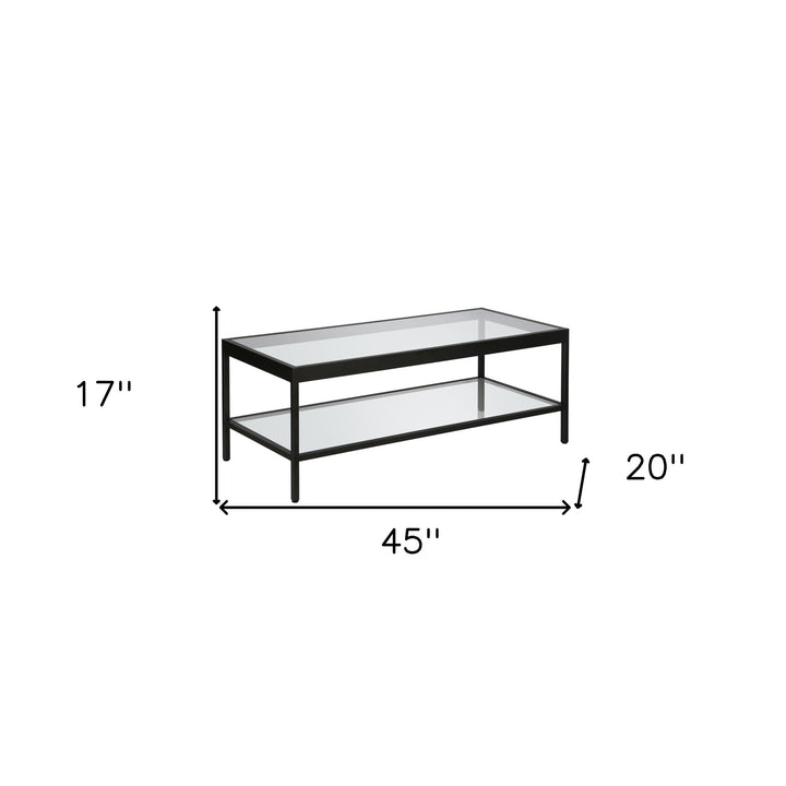 45" Clear And Black Glass And Steel Coffee Table With Shelf