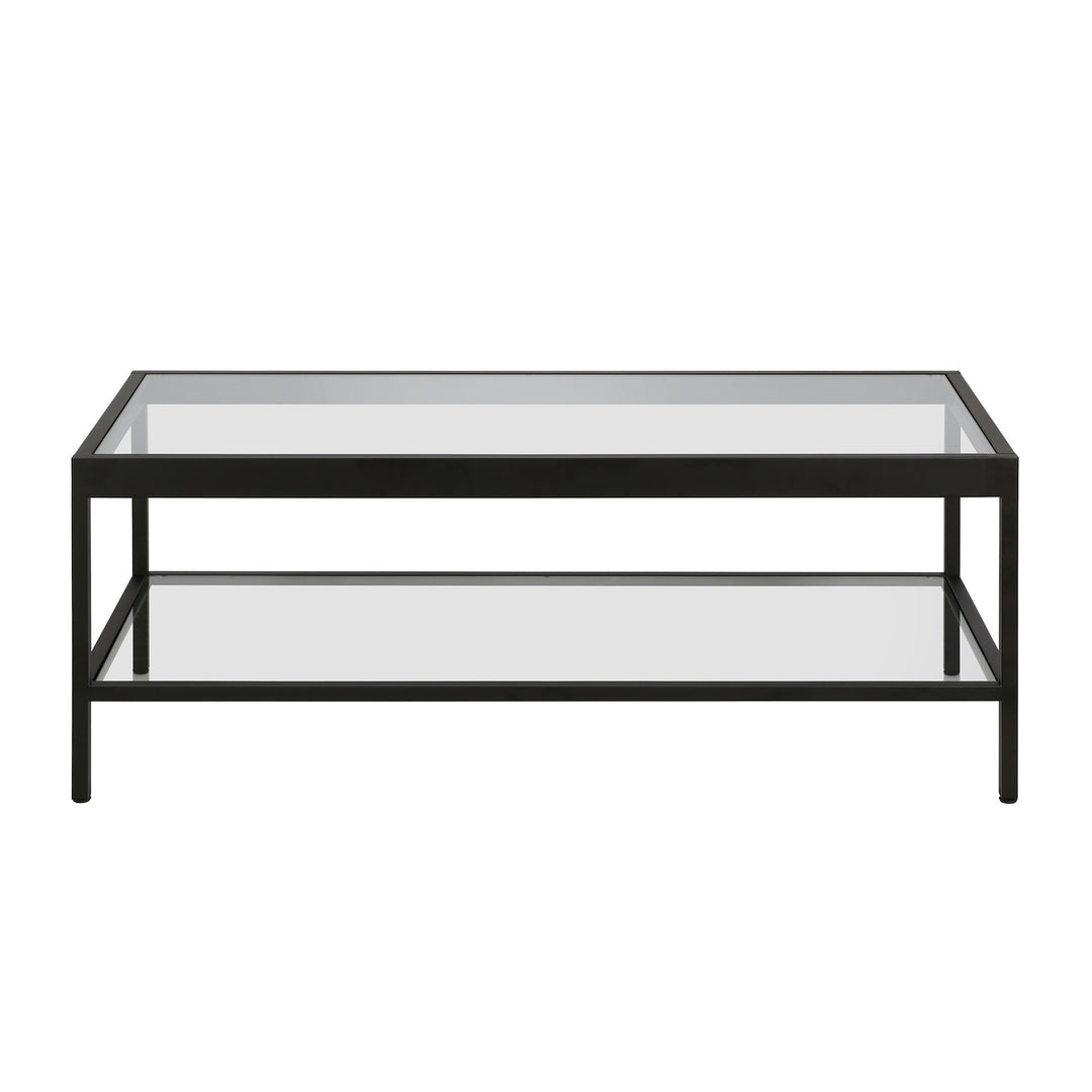 45" Clear And Black Glass And Steel Coffee Table With Shelf